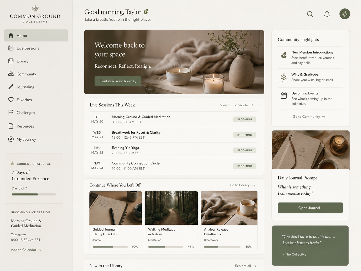 Common Ground Collective wellness dashboard concept
