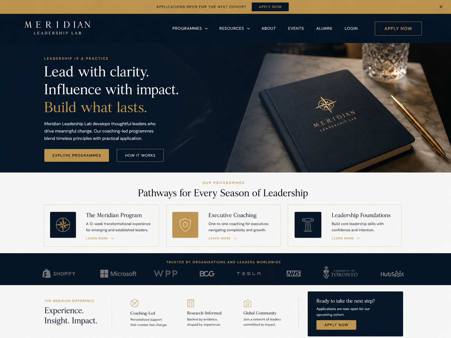 Meridian Leadership Lab homepage concept