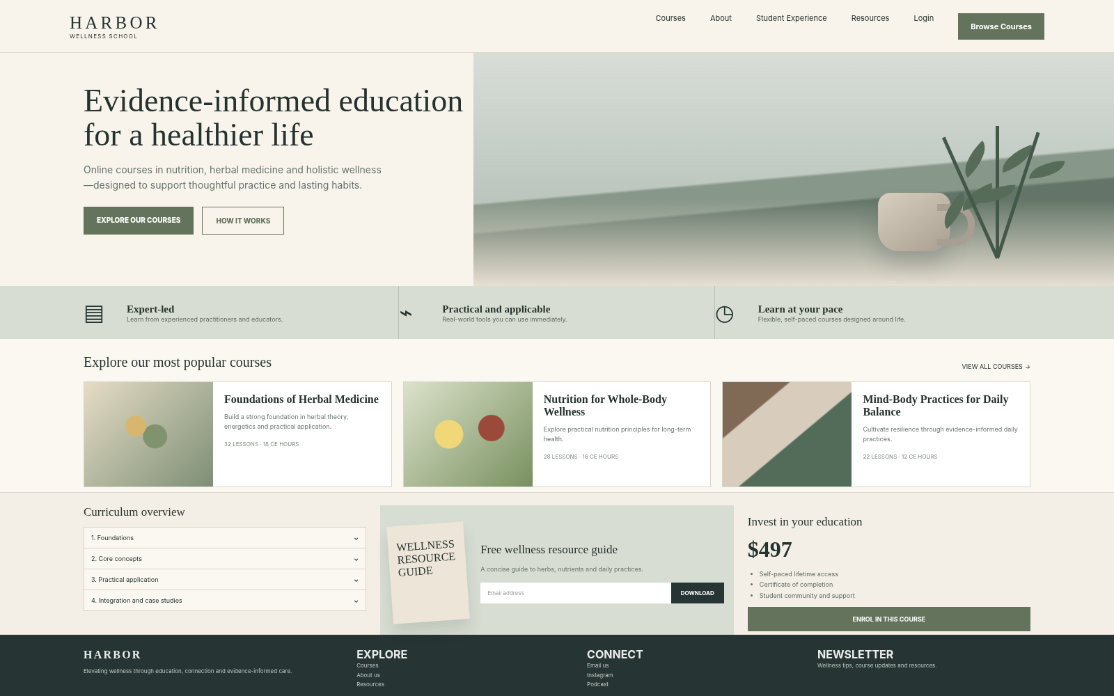 Original sage and ivory online course website illustrative Kajabi concept